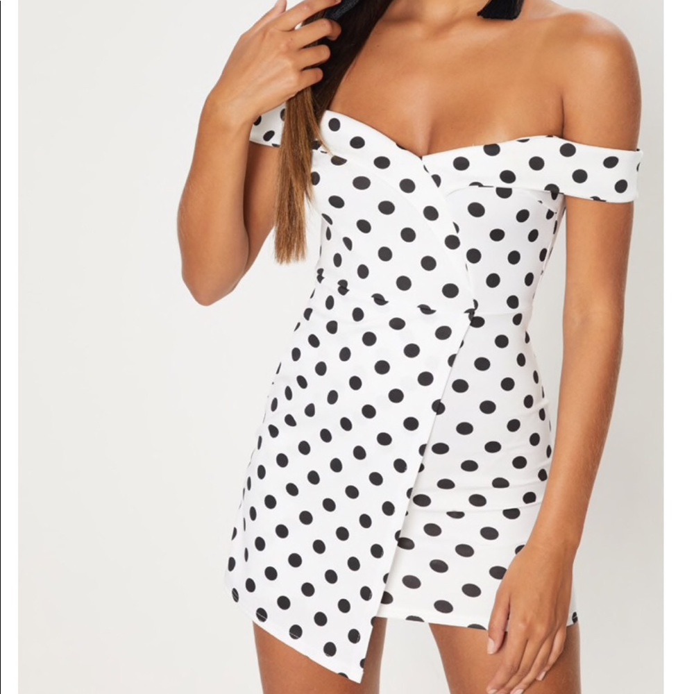 White polka dot Bardot dress